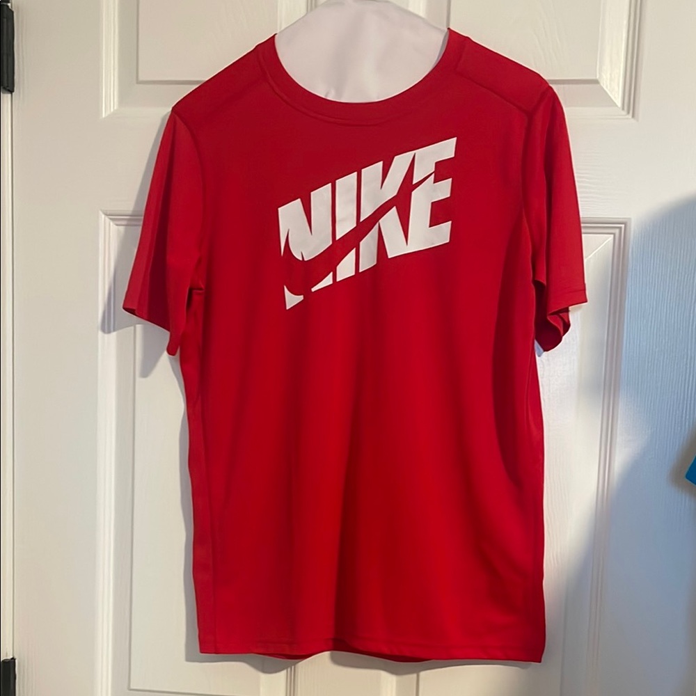 Nike Red Crew Neck Tee with White Logo-Dri-Fit.Bundled up for extra discount.